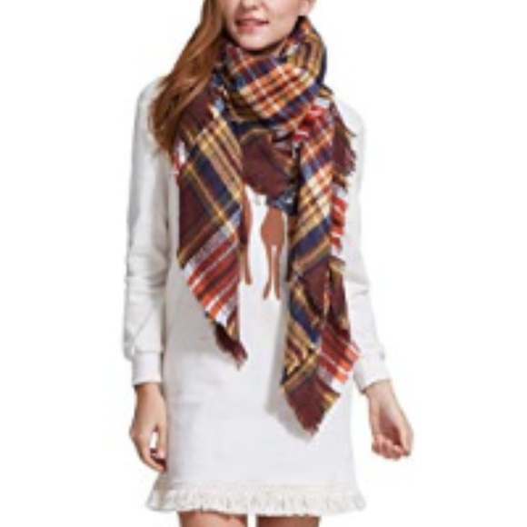 ONE LEFT!! Fringed Tartan Blanket Scarf Wrap - Picture 4 of 4